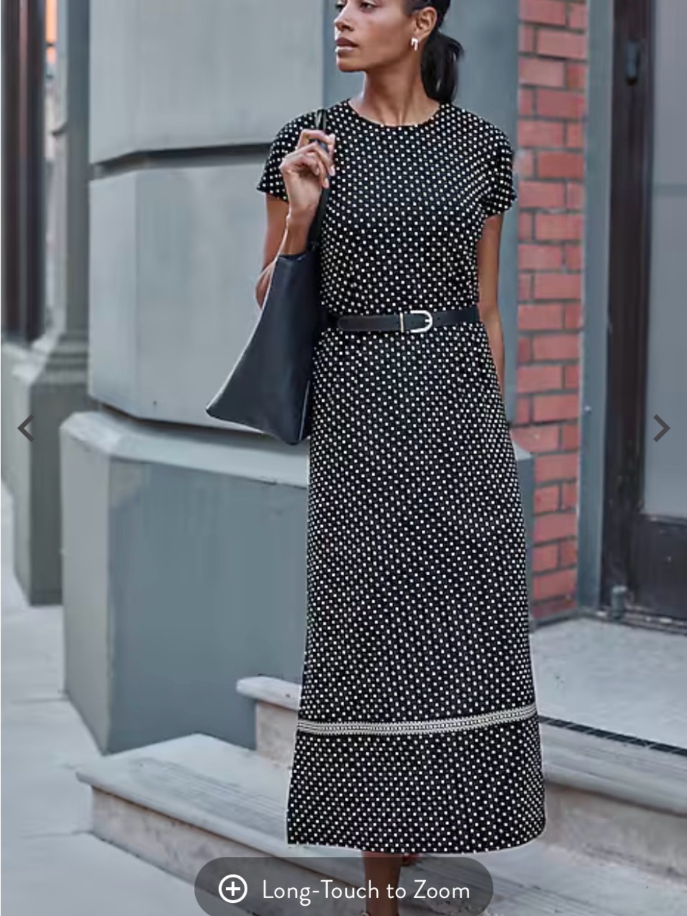 Talbots Navy Blue and White Polka Dot Short-Sleeve Maxi Dress